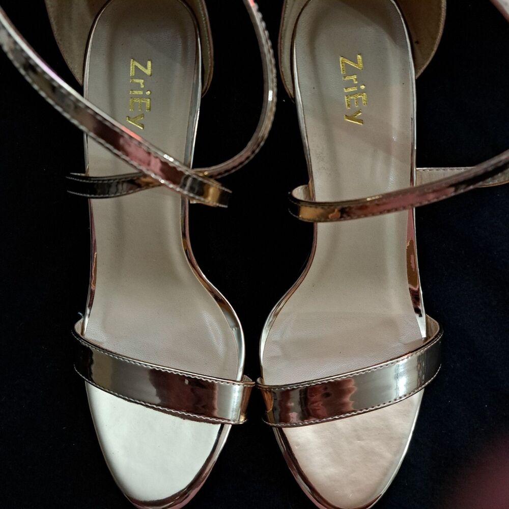 Zriey Strappy 3” Stiletto High Heels - Size 8 1/2M- metallic Rose Gold - Picture 10 of 11